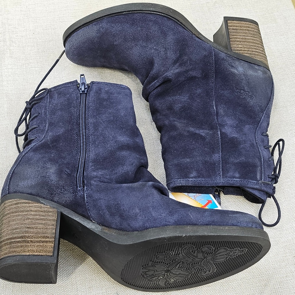 Bos & Co Barlow Deep Blue Suede Lace Up Ankle Boots Side Zip EU 42 US 11 New - Picture 2 of 16